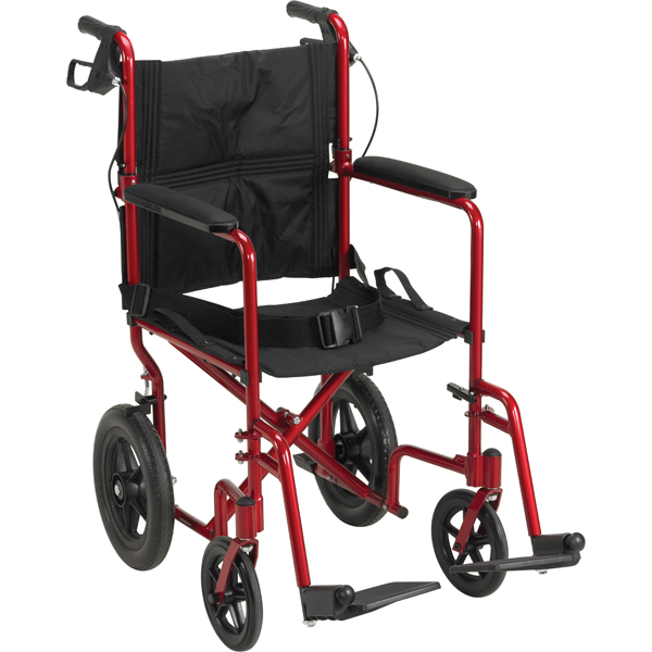 Lightweight Expedition Transport Wheelchair with Hand Brakes - Red - Click Image to Close